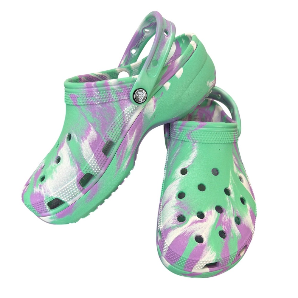 Crocs 207176 green purple Tie Dyed Classic Clogs Size 11
